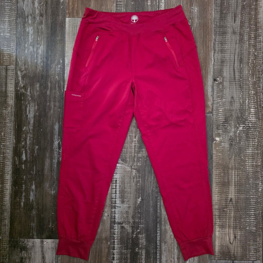 Purple Label by Healing Hands Tara Joggers Red Scrub Pants Woman's Medium (2)